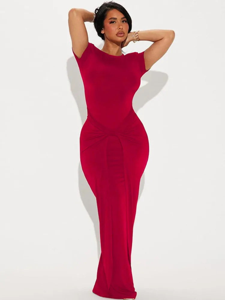 שמלת מקסי כיווצים בעיצוב קרוס - שיילה