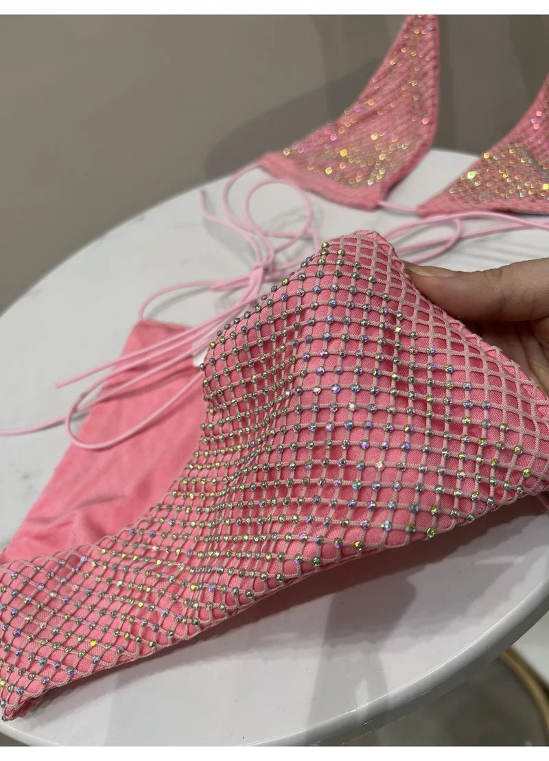 ביקיני קשירה משולשים בעיצוב רשת יהלומים - דיימונד