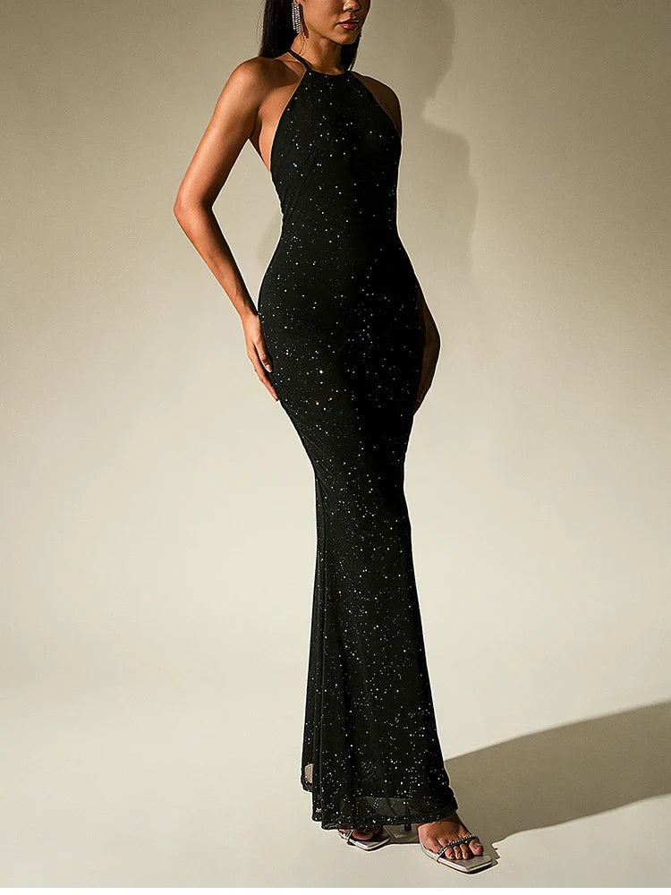 שמלת נצנצים מקסי קולר גב פתוח - אלישיה