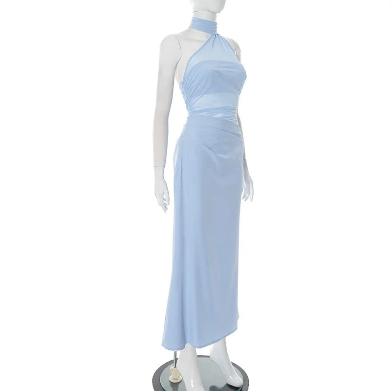 שמלת מקסי בעיצוב רשת וליפוף צעיף בצוואר - ללין