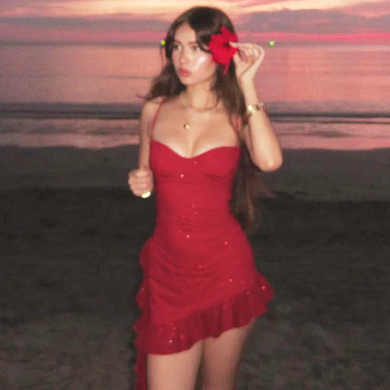 שמלת מיני נצנצים בעיצוב אסימטרי בעיטור מלמלה - קסם