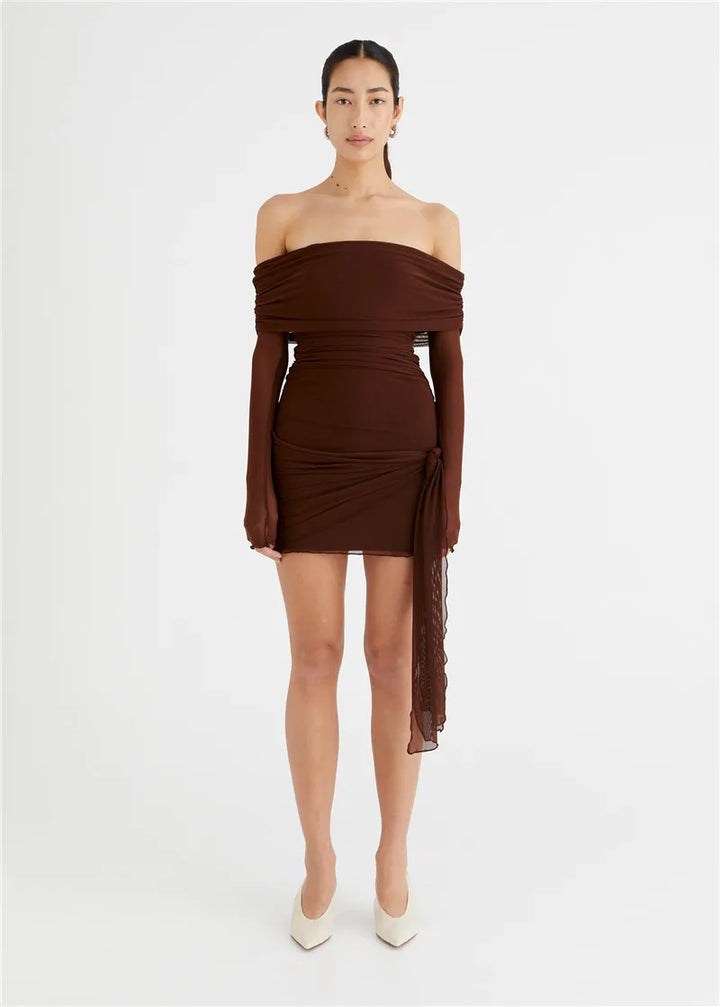 שמלת מיני שיפון כתפיים חשופות בעיצוב קשירה - CAMI
