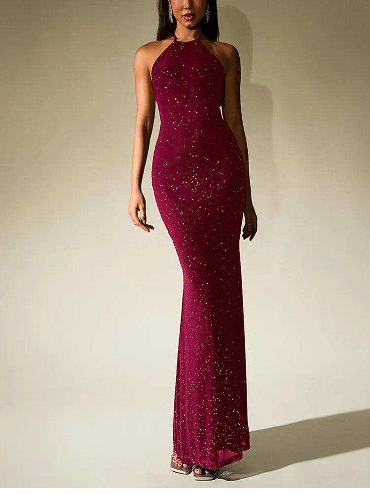 שמלת נצנצים מקסי קולר גב פתוח - אלישיה