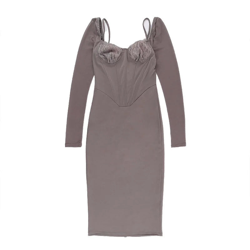 שמלת מידי בעיצוב מחוך בד מחטב בעיטור תחרה - קורי