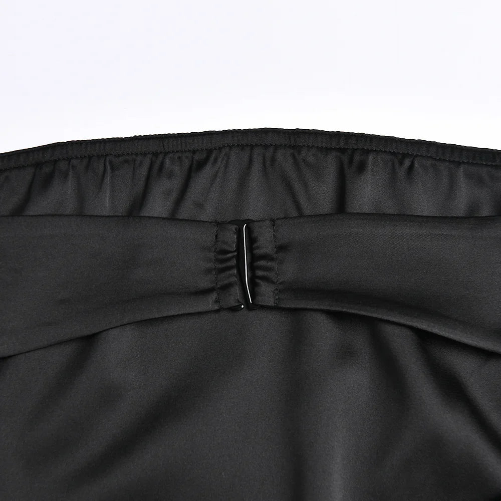 שמלת מיני סטרפלס סאטן - סקיי