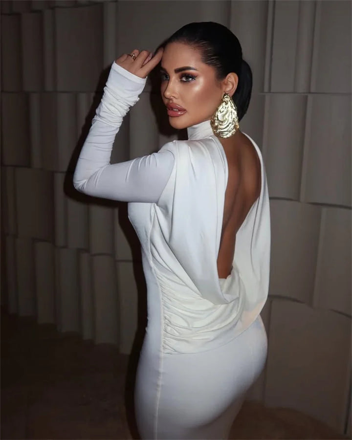 Elegant open back halter maxi dress - LARIAN