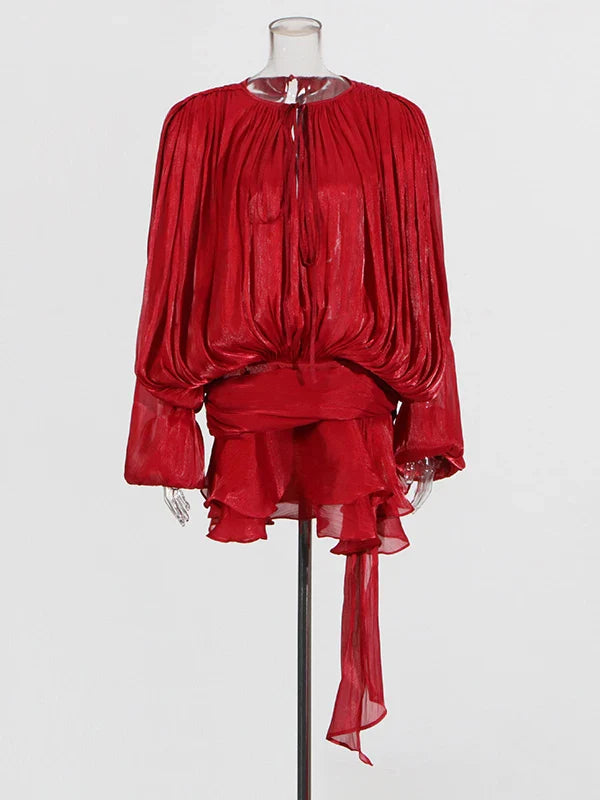 שמלת מיני כיווצים מלמלה בד שיפון מבריק - Lucille