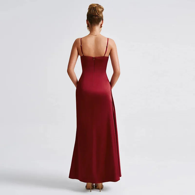 שמלת מקסי סאטן אלגנטית בעיצוב שסע - רוזליה