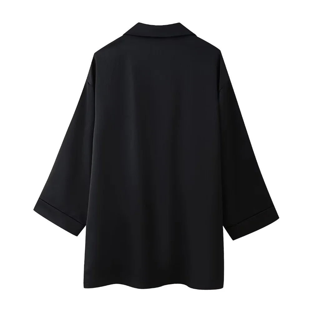 חליפת שני חלקים בד קרפ מבריק נעים מכנסיים ארוכים ובלייזר - ריקה