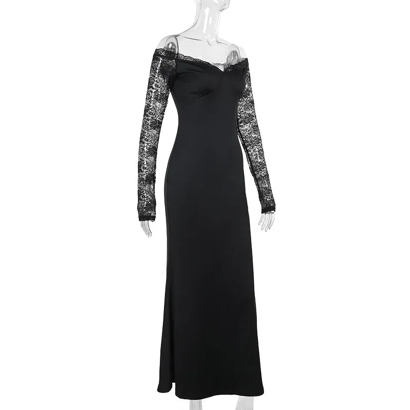 שמלת מקסי בעיטור שרוולי תחרה כתפיים חשופות - ברברה