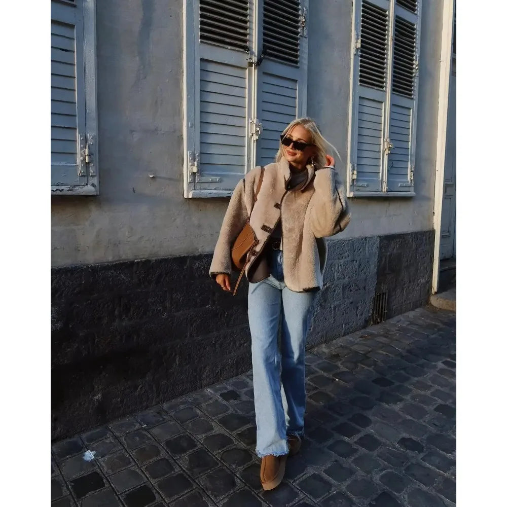 מעיל פרווה סגירת כפתורים - פריס