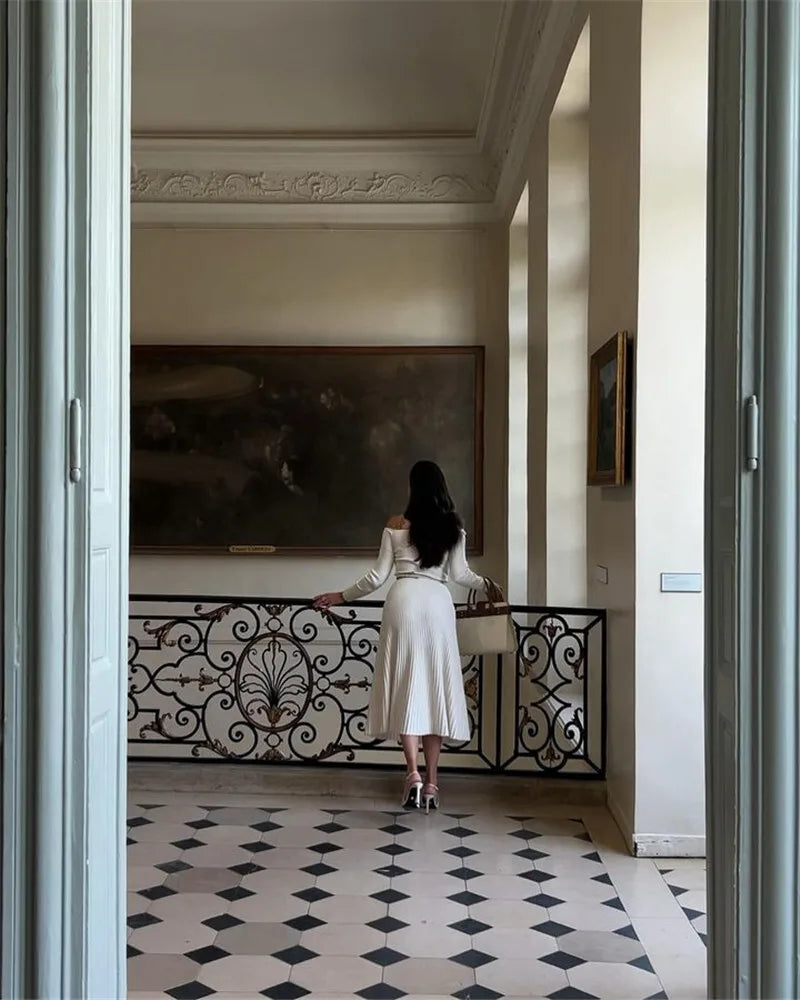 שמלת מידי סרוגה בגזרת A כתפיים חשופות - MILIAN