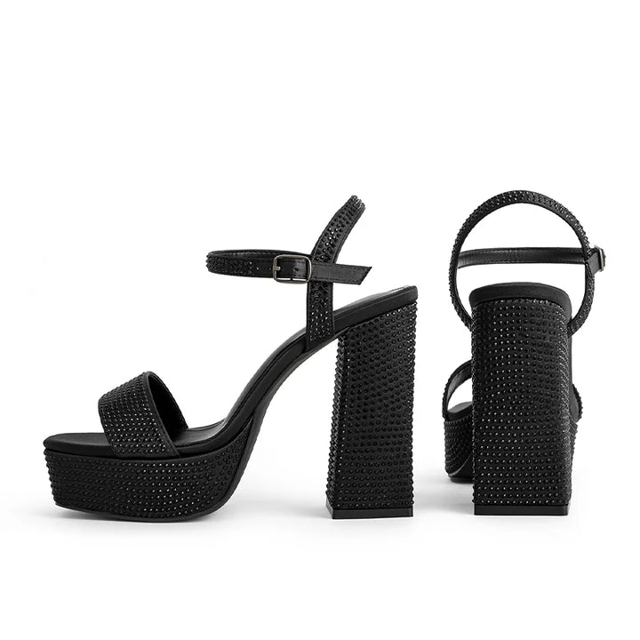 Platform Heel Sandals with Sequin Decoration - Amy