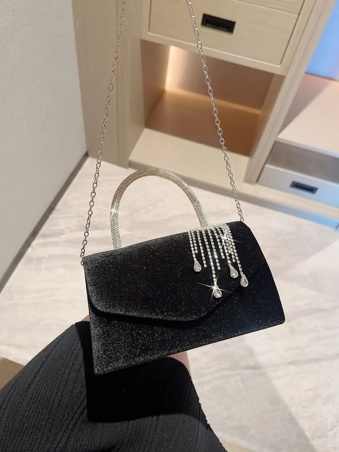 Velvet bag with diamond pattern design