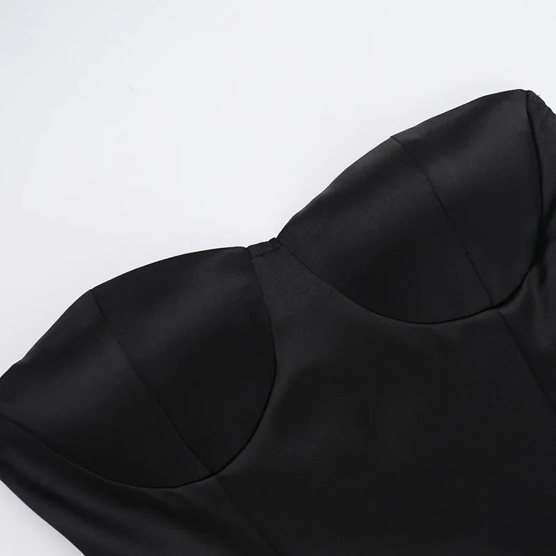 שמלת מיני סאטן סטרפלס בעיצוב בלון כיווצים - BELLEN