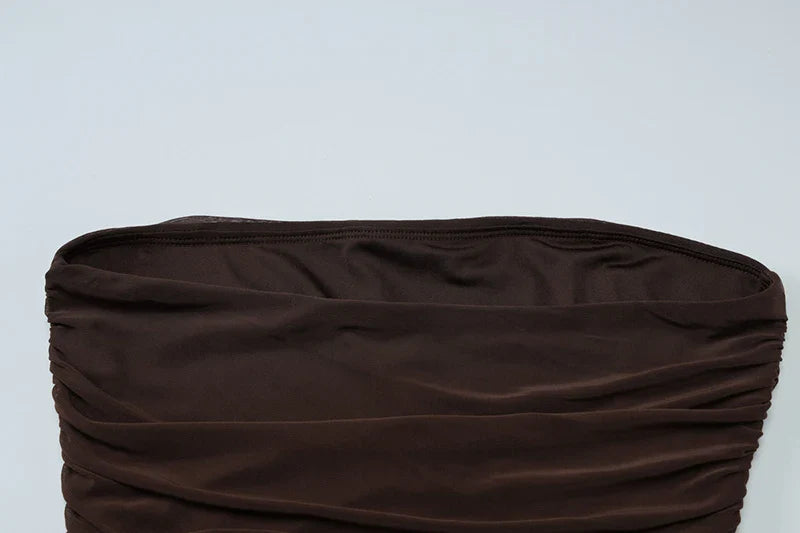 שמלת מקסי סטרפלס בעיטור שיפון - סיסיליה