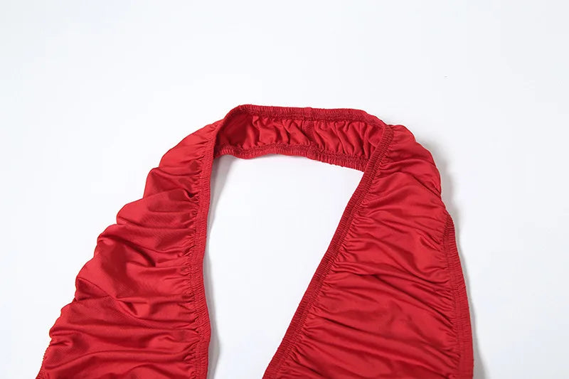 שמלת מקסי כיווצים בעיטור קשירה גב פתוח מחשוף V עמוק - פלג