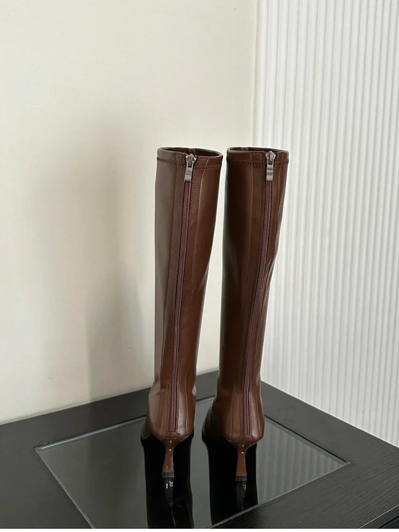High leatherette pointed heel boots - Jess