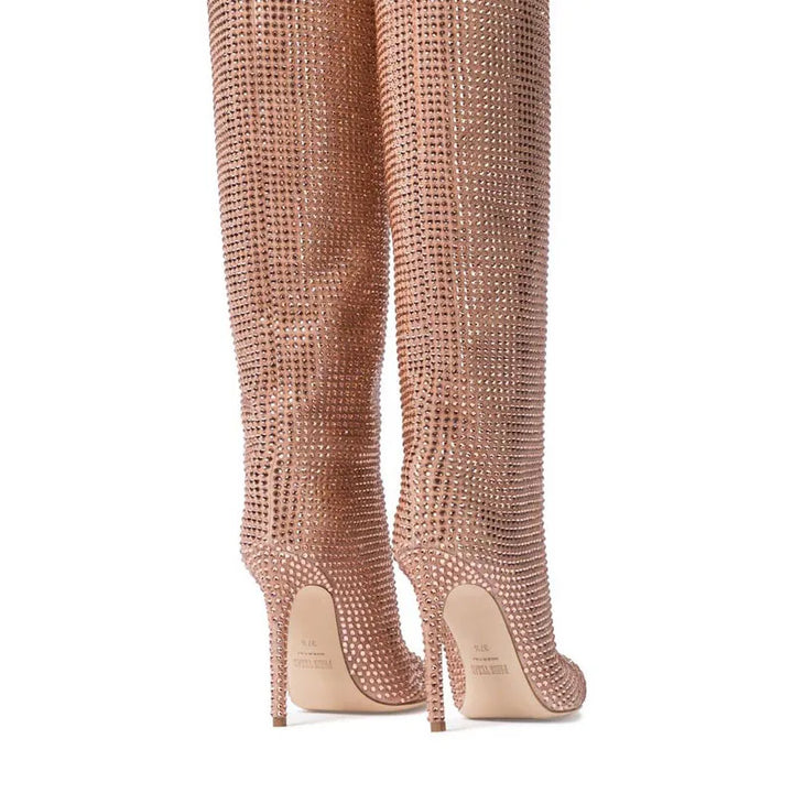 High-heeled pointed-toe boots with glittery rhinestones - Josie