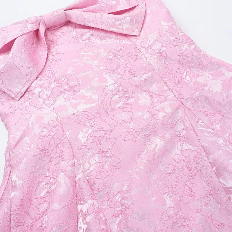 שמלת מיני סטרפלס בגזרת A בעיטור פפיון ורקמת איורי פרחים - אלינה