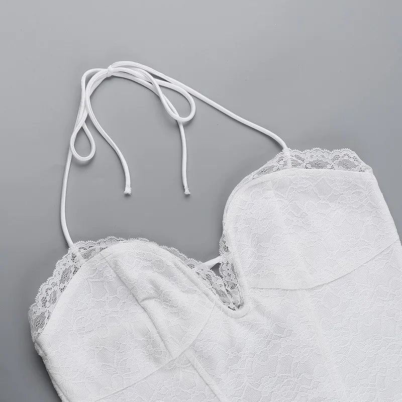 שמלת מיני תחרה בגזרת A קשירה בצוואר - אל