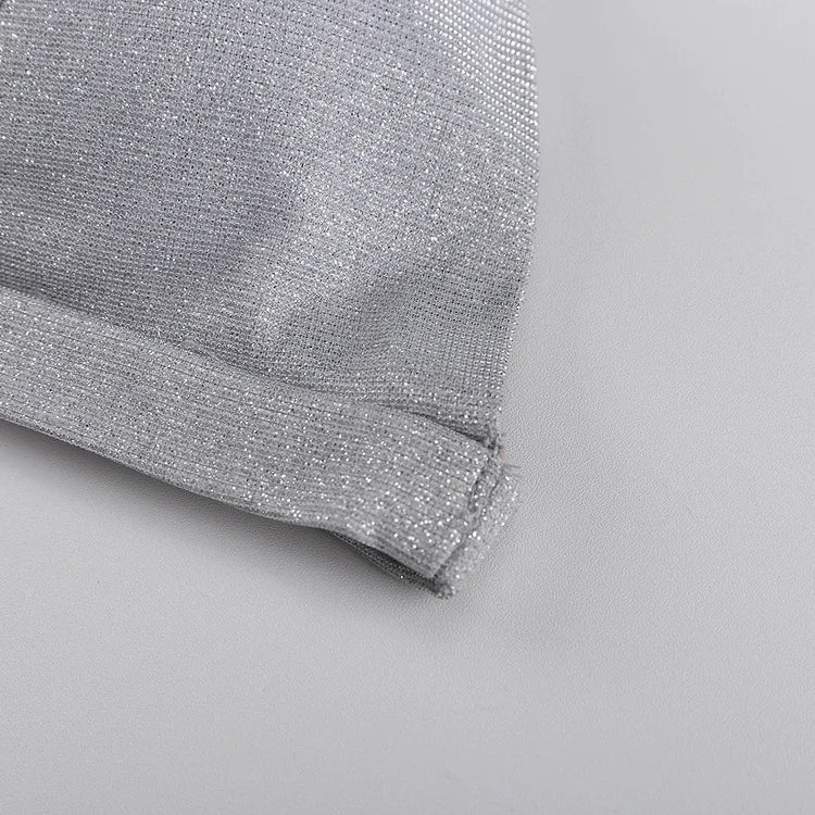 חליפת נצנצים 3 חלקים גוזיה בלייזר ומכנסיים גזרה גבוהה ארוכים - פאשה