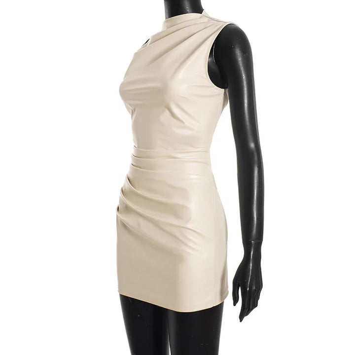 Faux leather mini dress with pleats - SIERA