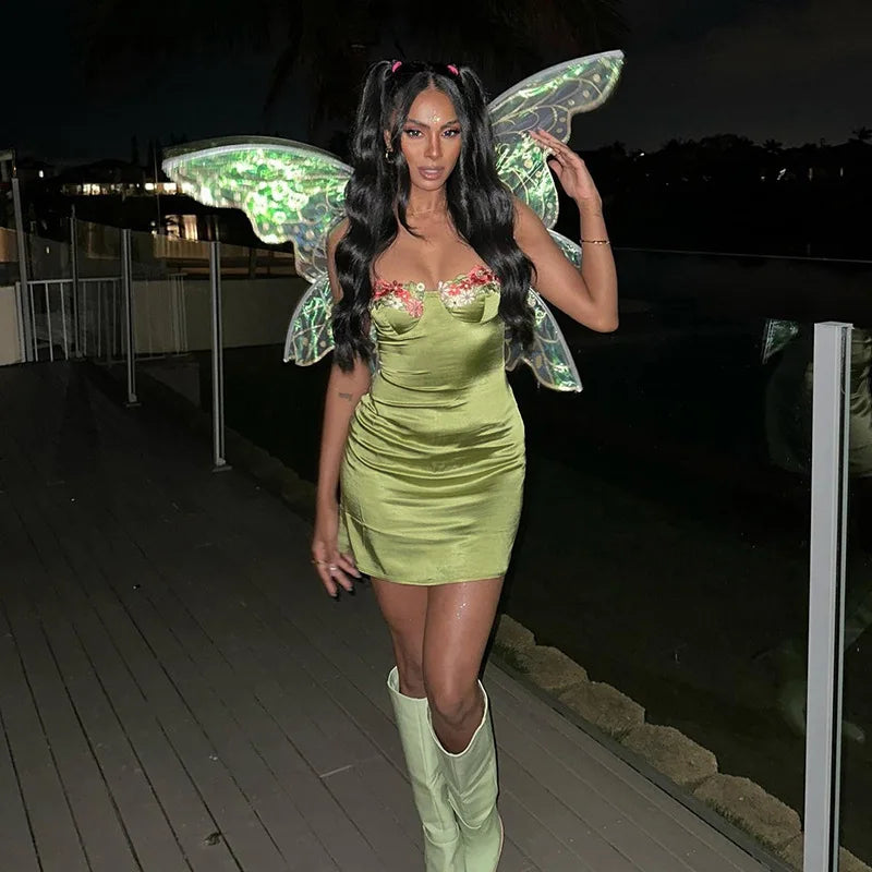 שמלת מיני סאטן בעיטור פרחים - סארין