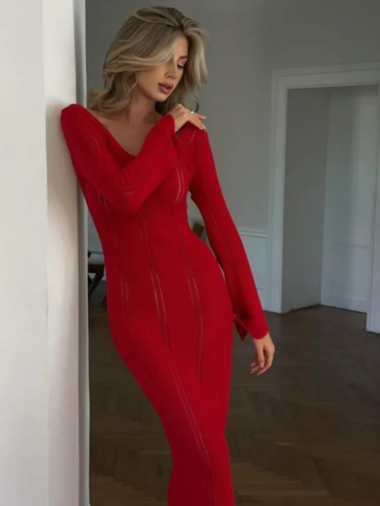 שמלת מקסי סרוגה גב פתוח - Sierra