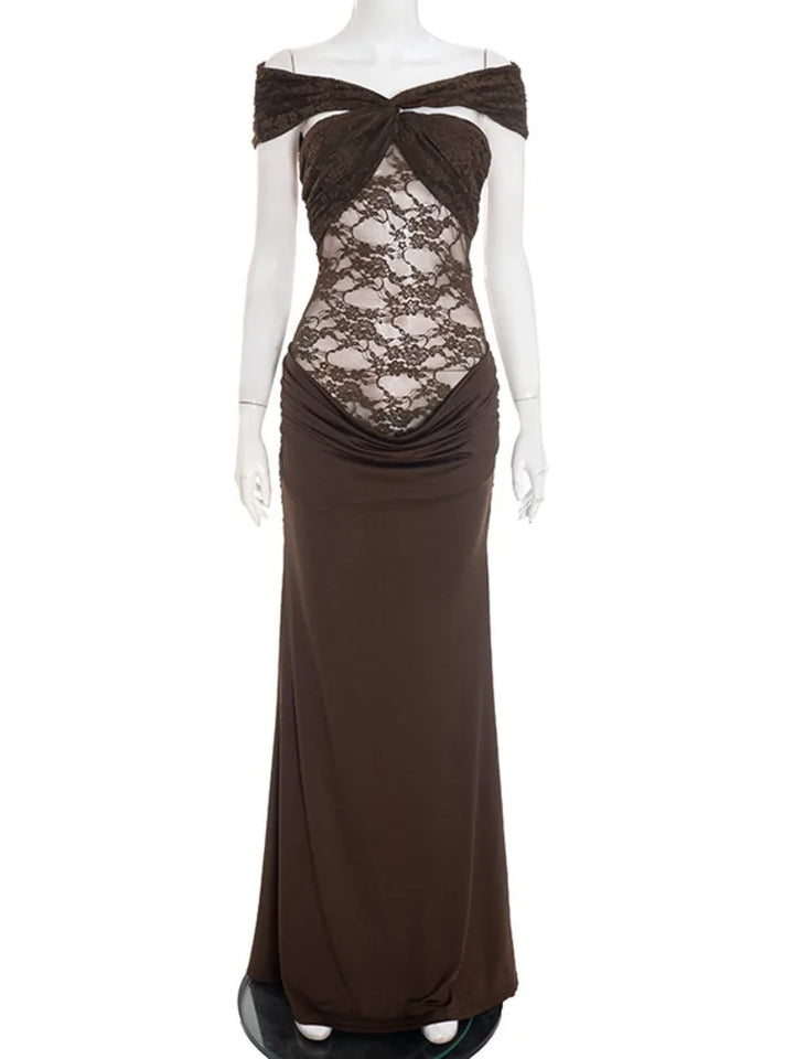 Off-the-shoulder maxi dress with lace design - LINI