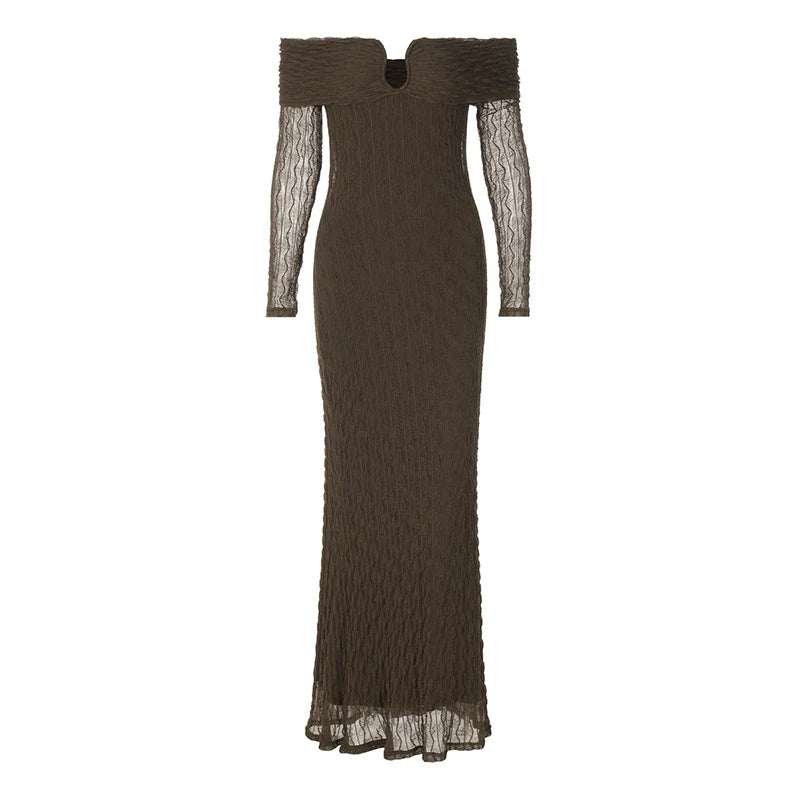 שמלת מקסי כתפיים חשופות בד בעיטור איורים - איידה