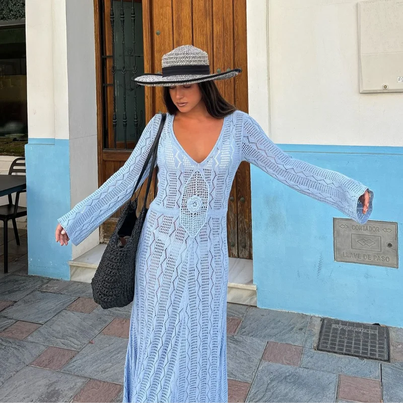 שמלת מקסי חוף סרוגה בעיטור פרח - Beatrice