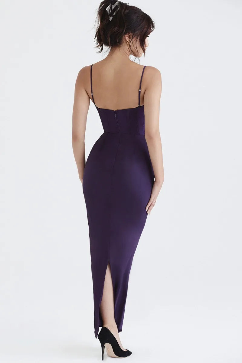 שמלת מקסי סאטן צמודה אלגנטית - KALA