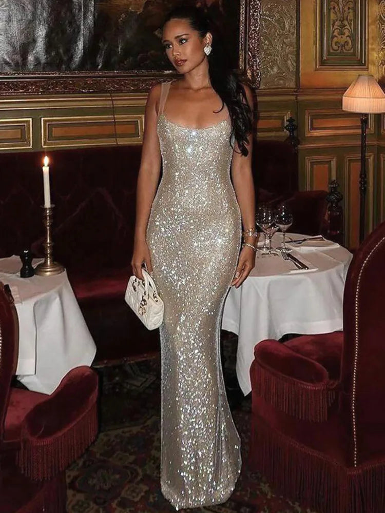 שמלת מקסי נצנצים גב פתוח - SPARKLE