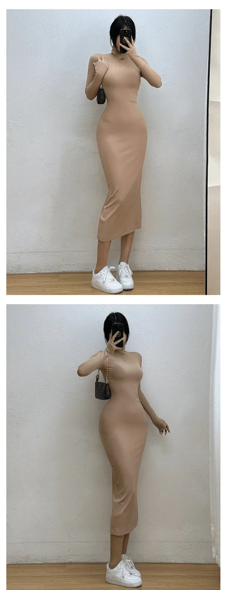 שמלת מידי סרוגה צמודה צווארון גולף - Kira