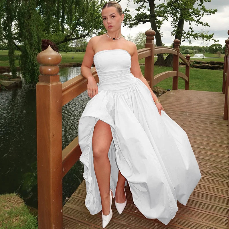 שמלת מקסי סטרפלס בלון בעיצוב שסע - אוקיאנה