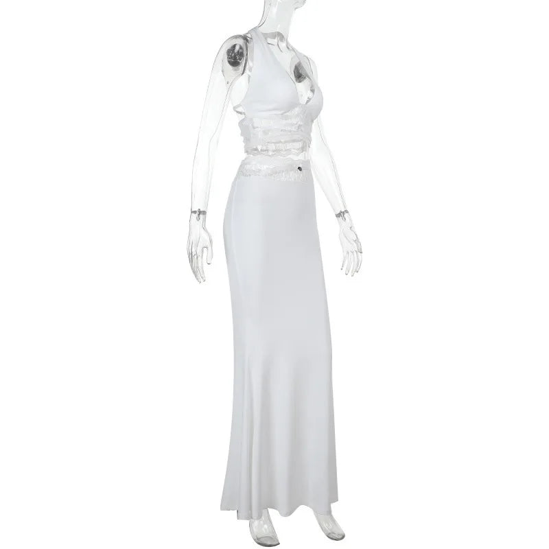 סט שני חלקים חצאית וטופ קשירה בעיטור תחרה - אנג'לין