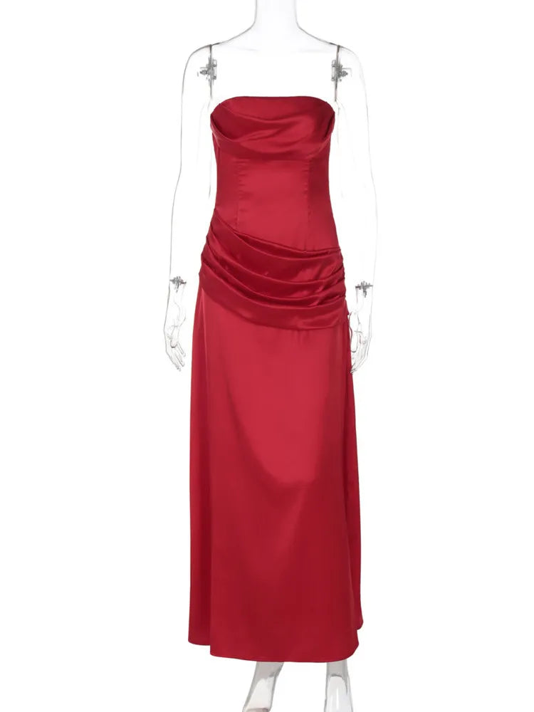 שמלת מקסי סטרפלס בעיצוב קיפולים - נסיה