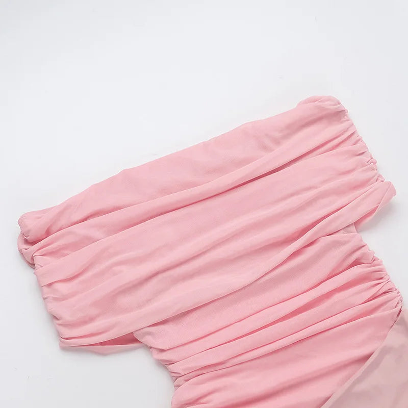 שמלת מקסי כיווצים בעיצוב רשת וכתפיים חשופות - קשת