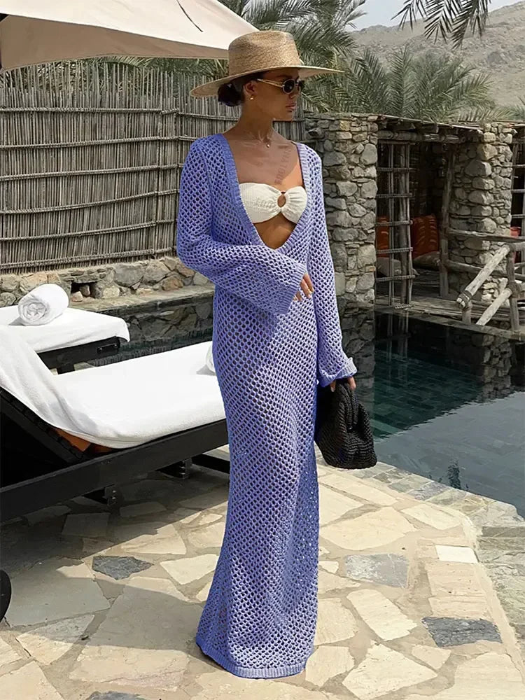 שמלת חוף מקסי רשת חזה/גב חשוף - Amber