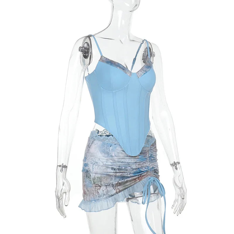 סט שני חלקים טופ מחוך וחצאית מיני כיווצים בעיצוב ANIMAL PRINT  - טינה