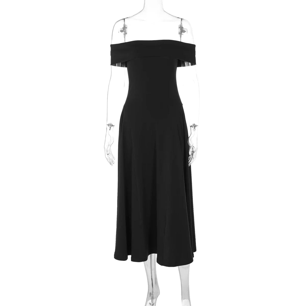 שמלת מידי בגזרת A כתפיים חשופות - רונאל