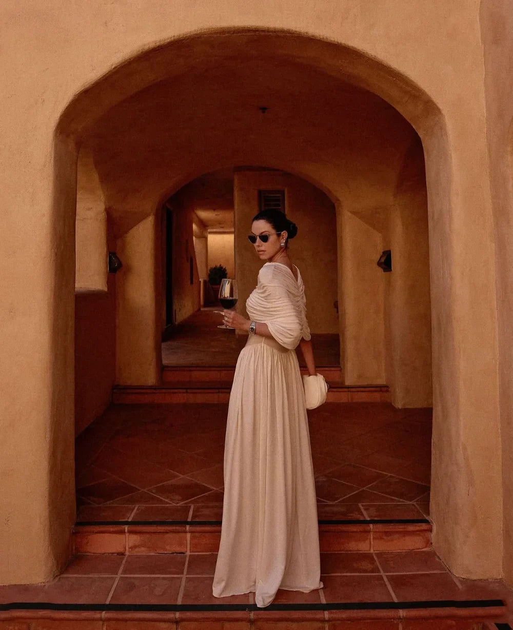 שמלת מקסי ערב אלגנטית בעיצוב כיווצים - מושקא