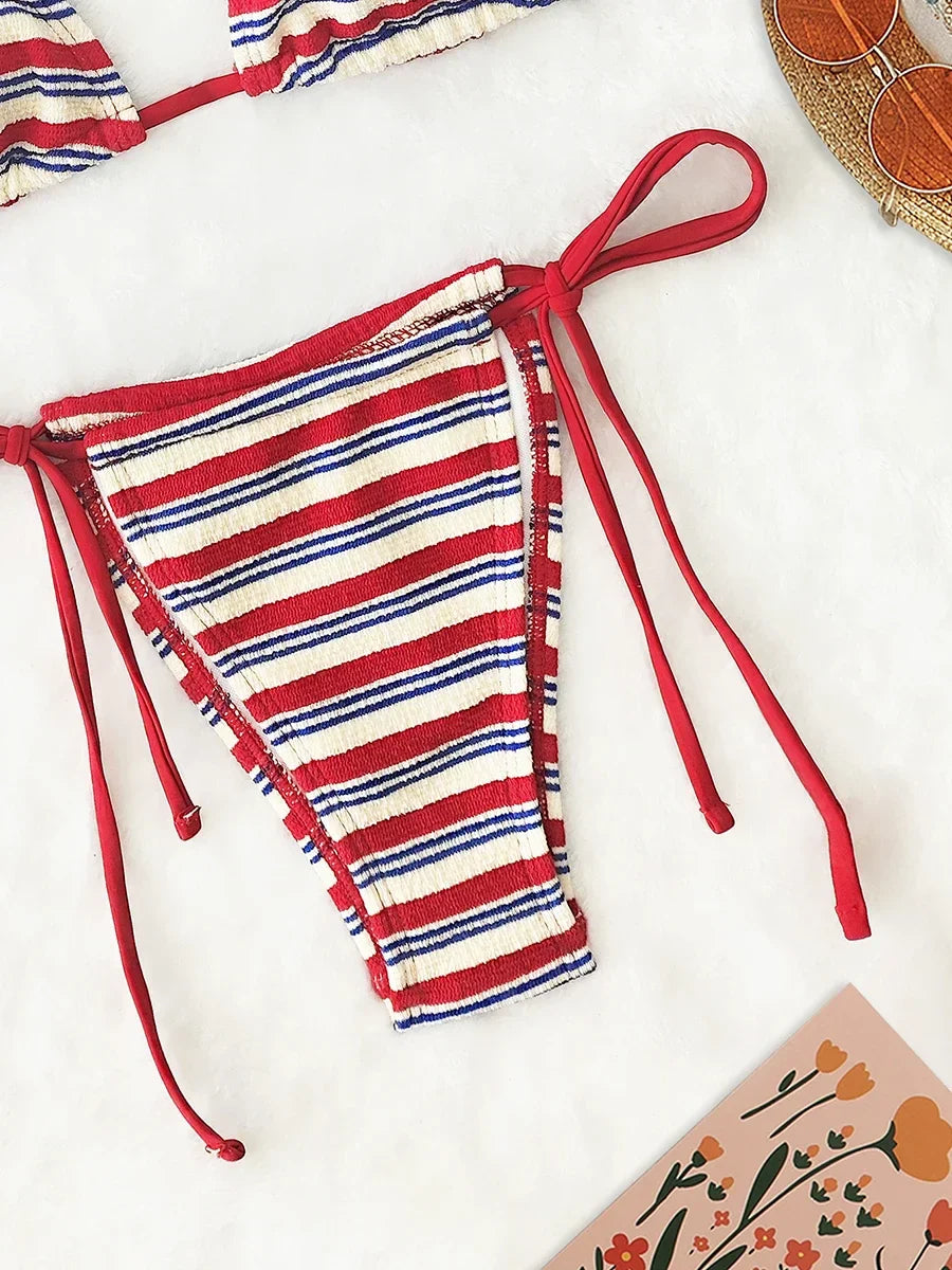 Striped bikini tie-up swimsuit - Lolita