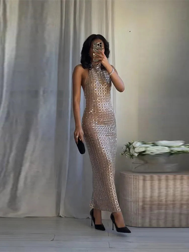 Strapless top/mini skirt/maxi dress/maxi dress with sparkling rhinestones