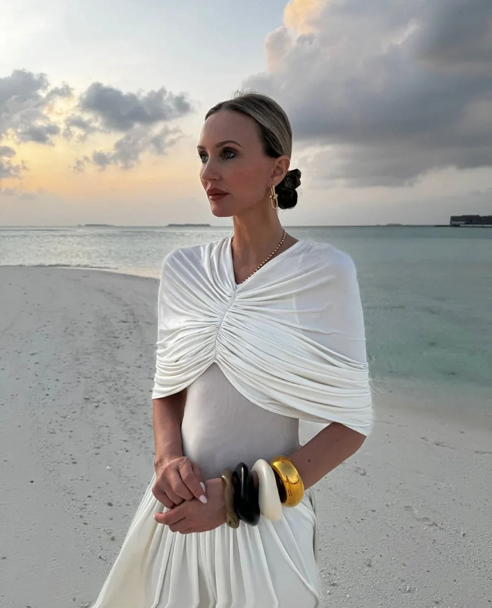 שמלת מקסי ערב אלגנטית בעיצוב כיווצים - מושקא