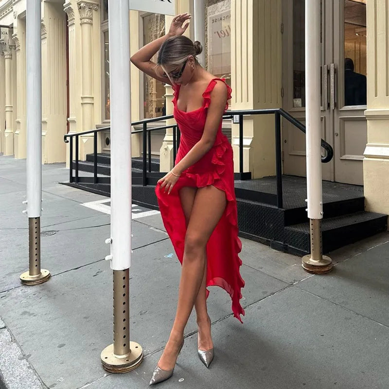 שמלת מקסי ראפלס שסע עמוק - מריאנה