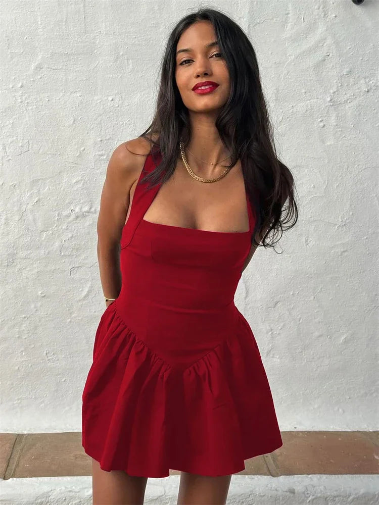 שמלת מיני בגזרת A סגירה בצוואר - סהר