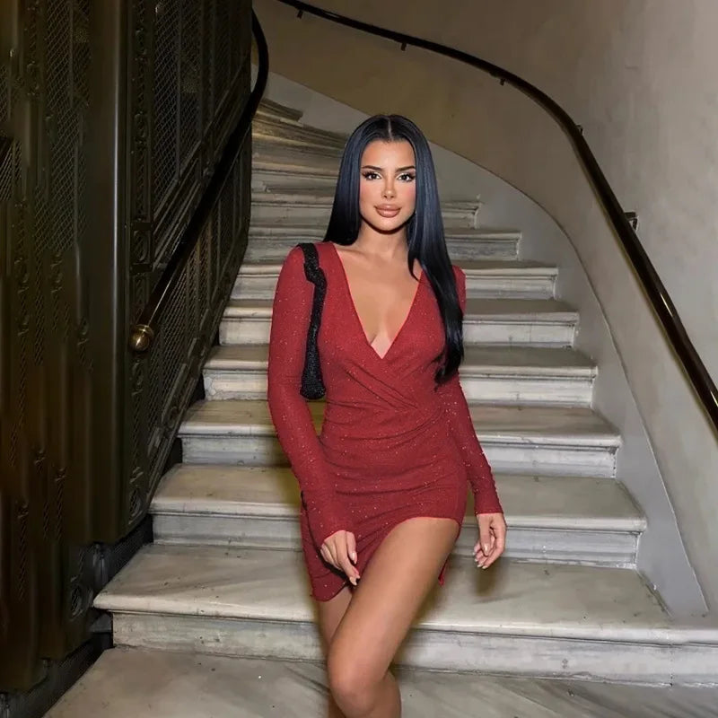 שמלת מיני נצנצים בעיצוב שסע - JASMIN