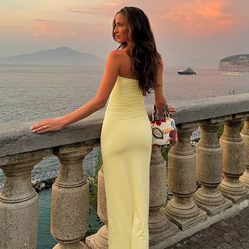 שמלת מקסי סטרפלס בעיצוב אבזם - מויה